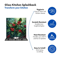 Festive Holly with Dew-Kissed Berries Kitchen Splashback