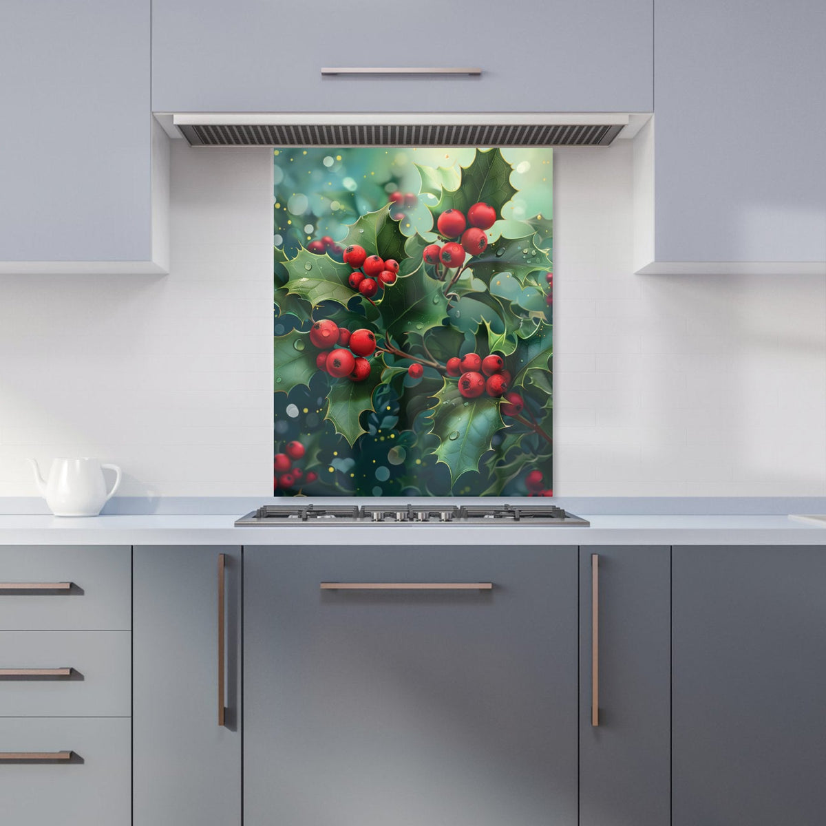 Festive Holly with Dew-Kissed Berries Kitchen Splashback