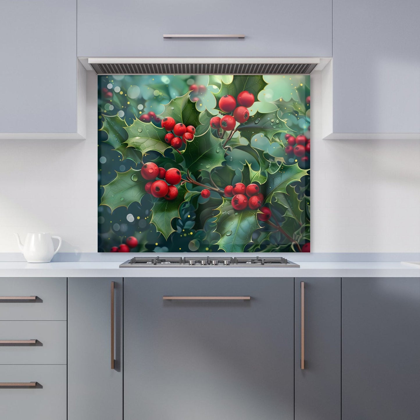 Festive Holly with Dew-Kissed Berries Kitchen Splashback