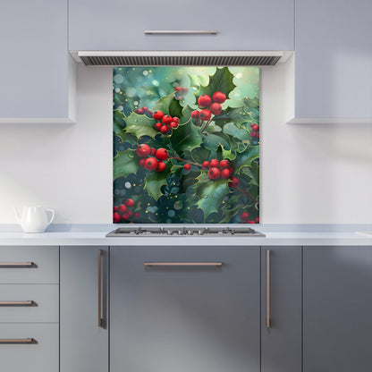 Festive Holly with Dew-Kissed Berries Kitchen Splashback