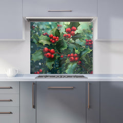 Festive Holly with Dew-Kissed Berries Kitchen Splashback