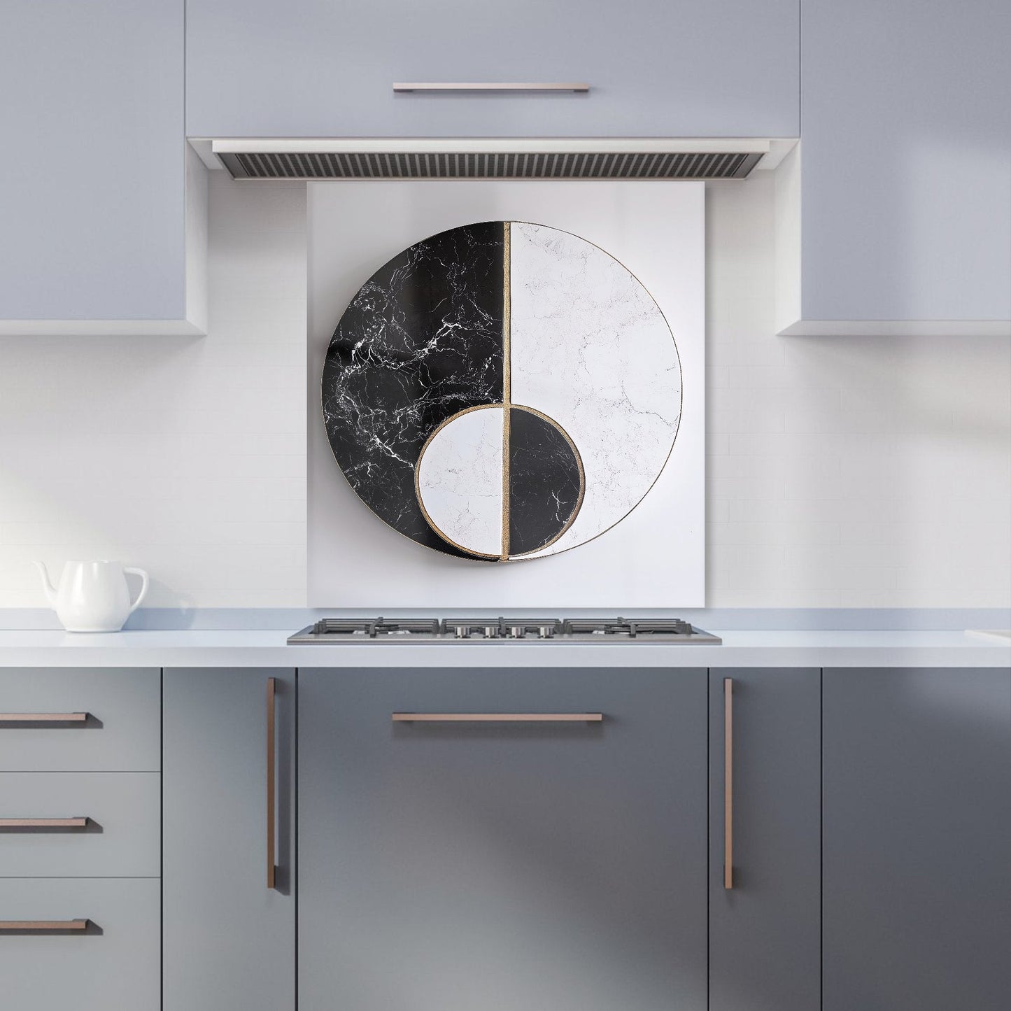 Sleek Yin Yang Marble Design Kitchen Splashback