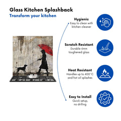 Rainy Day Walk with Red Umbrella Kitchen Splashback
