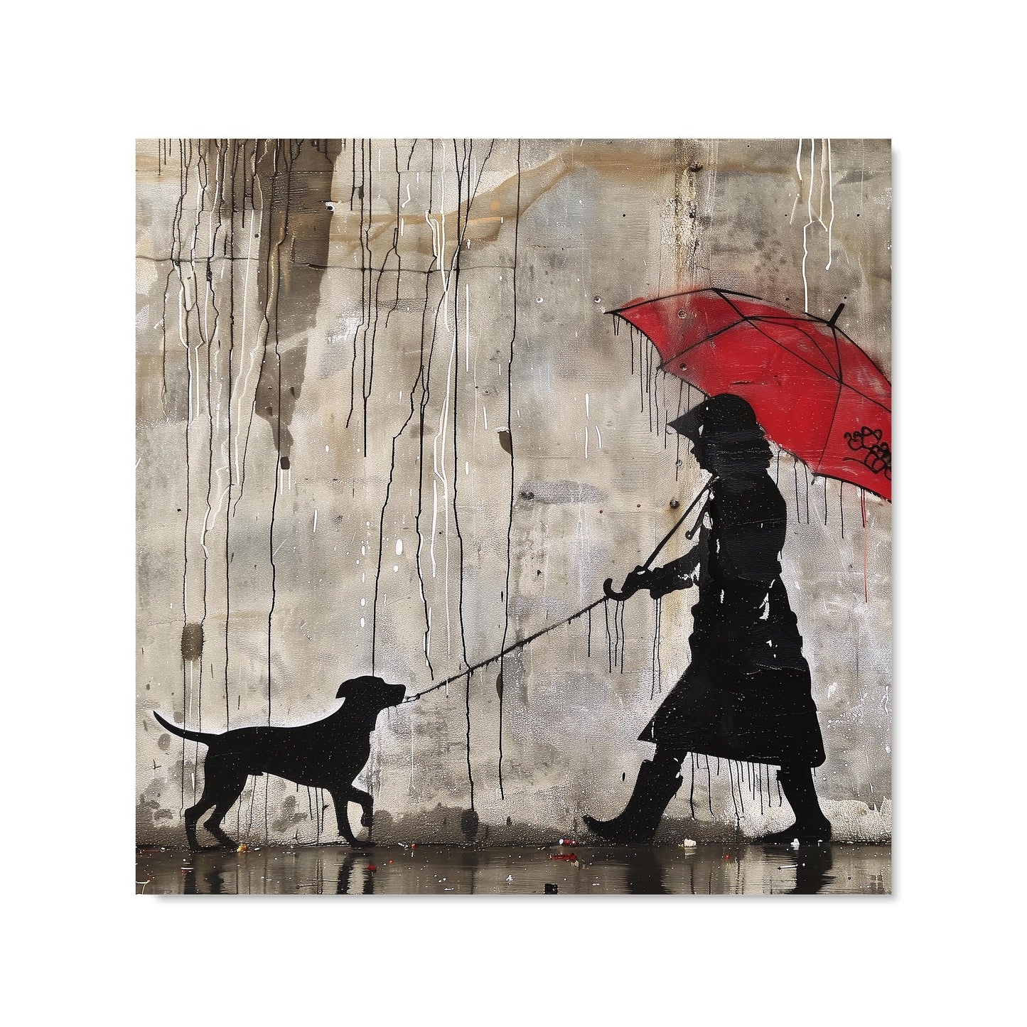 Rainy Day Walk with Red Umbrella Kitchen Splashback