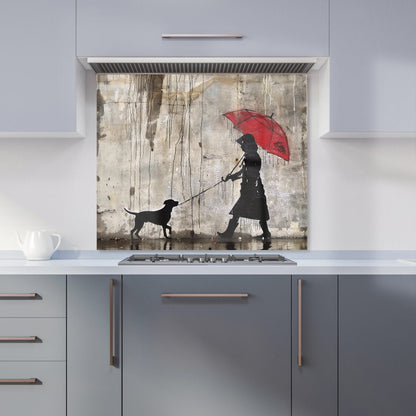 Rainy Day Walk with Red Umbrella Kitchen Splashback