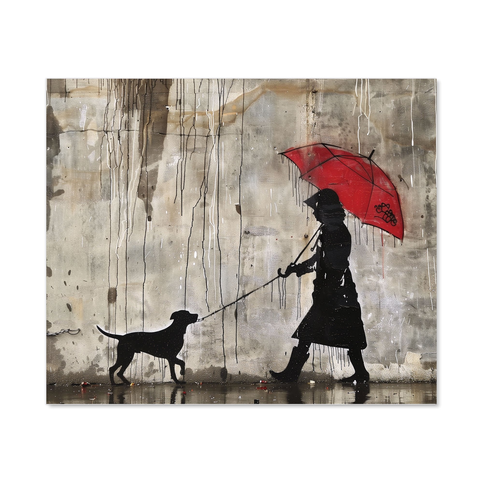 Rainy Day Walk with Red Umbrella Kitchen Splashback