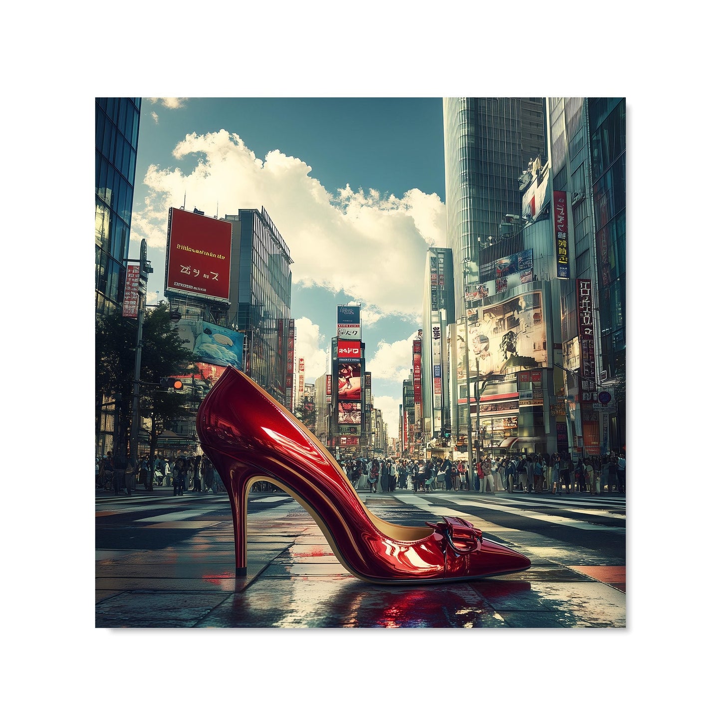 Red Stiletto in Urban Crosswalk Kitchen Splashback