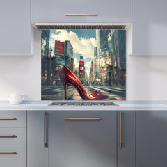 Red Stiletto in Urban Crosswalk Kitchen Splashback