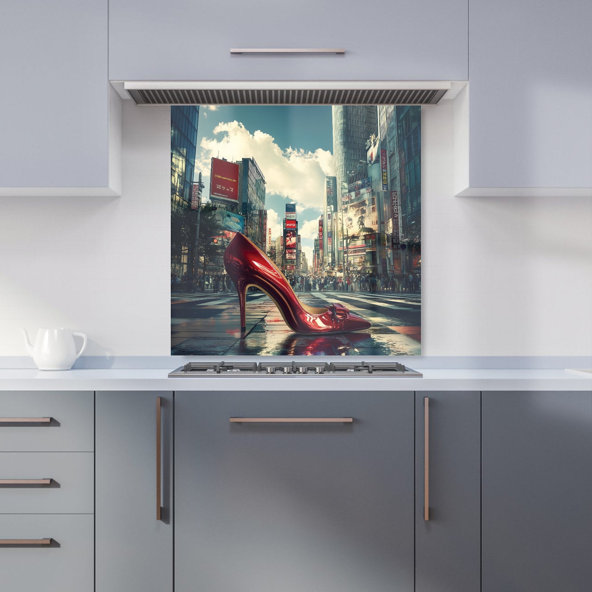 Red Stiletto in Urban Crosswalk Kitchen Splashback