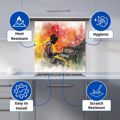 Young Virtuoso in Watercolor Symphony Kitchen Splashback