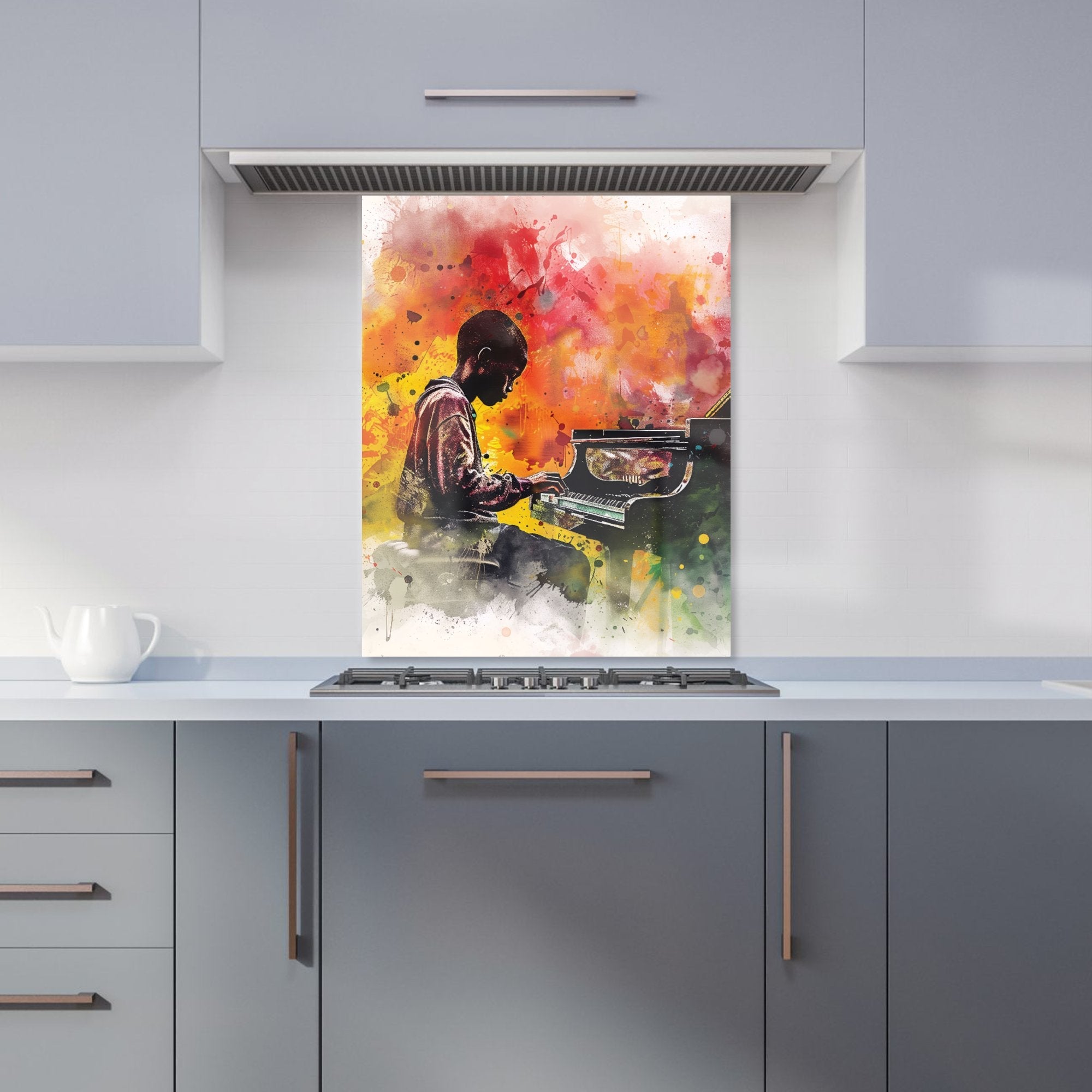 Young Virtuoso in Watercolor Symphony Kitchen Splashback
