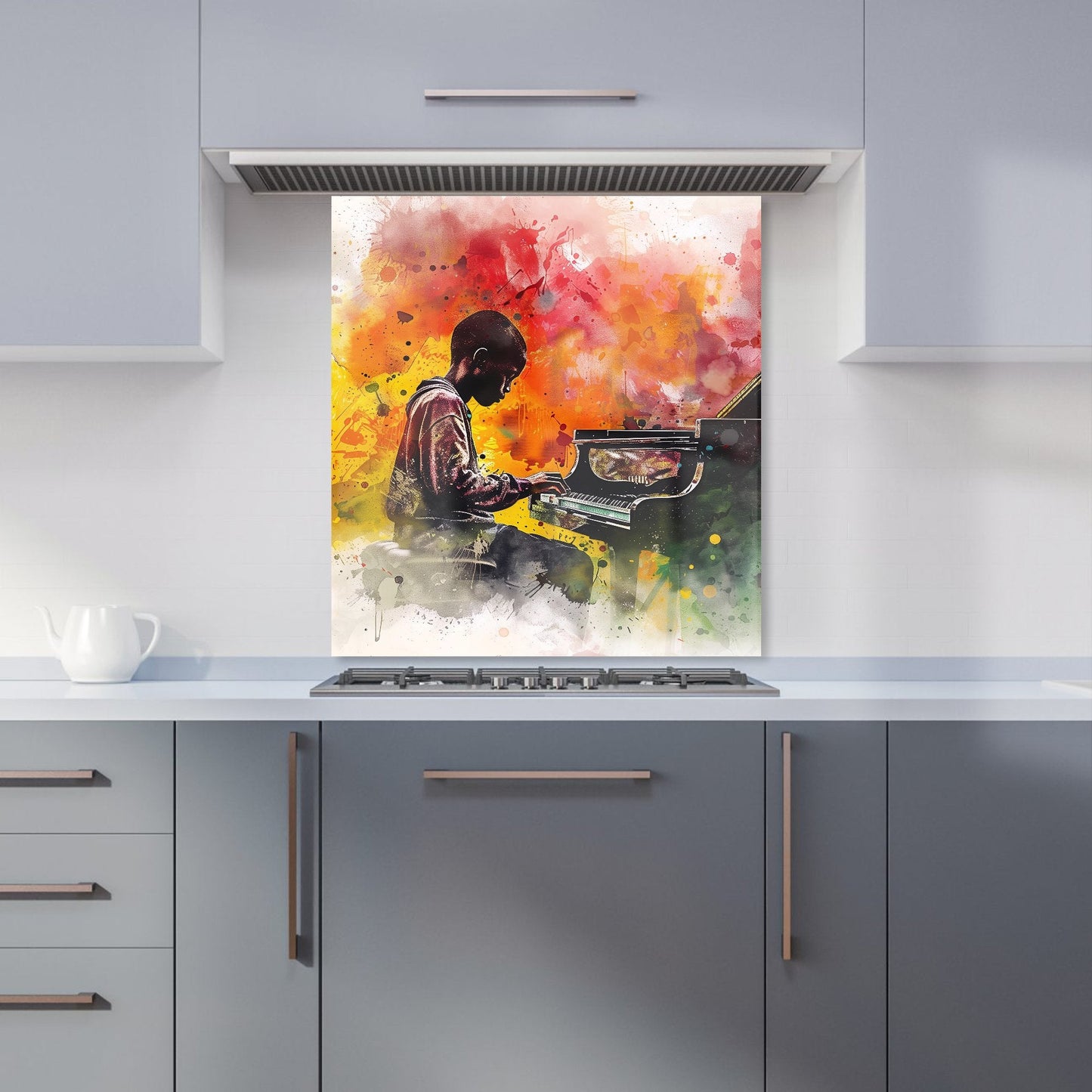 Young Virtuoso in Watercolor Symphony Kitchen Splashback