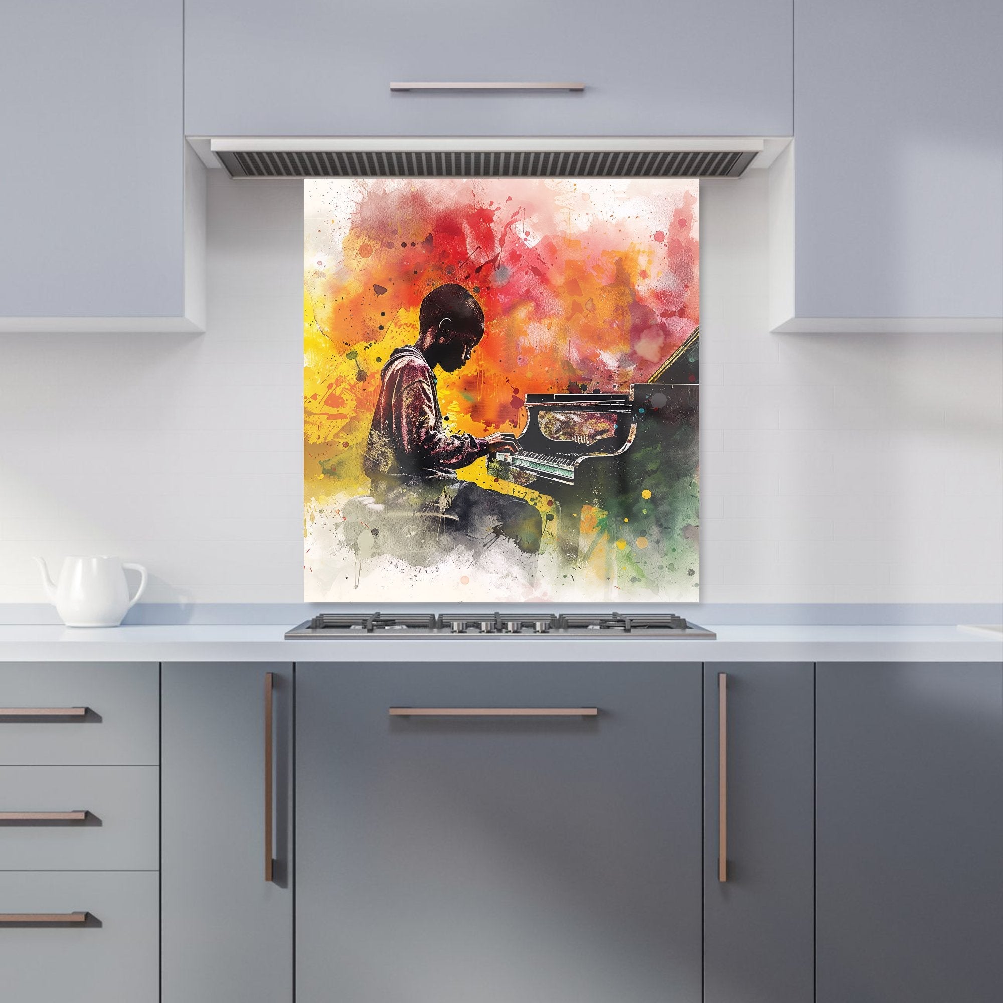 Young Virtuoso in Watercolor Symphony Kitchen Splashback