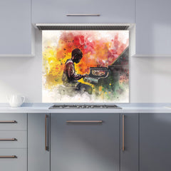Young Virtuoso in Watercolor Symphony Kitchen Splashback