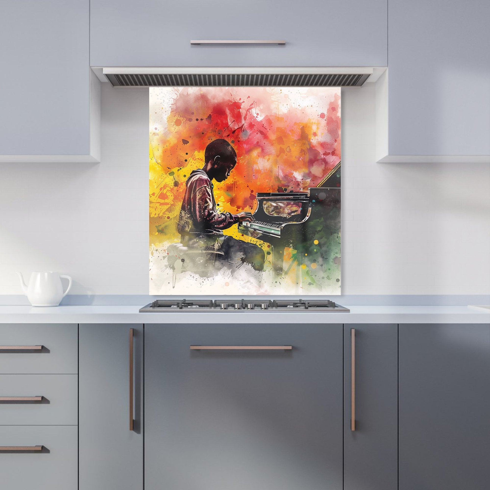 Young Virtuoso in Watercolor Symphony Kitchen Splashback
