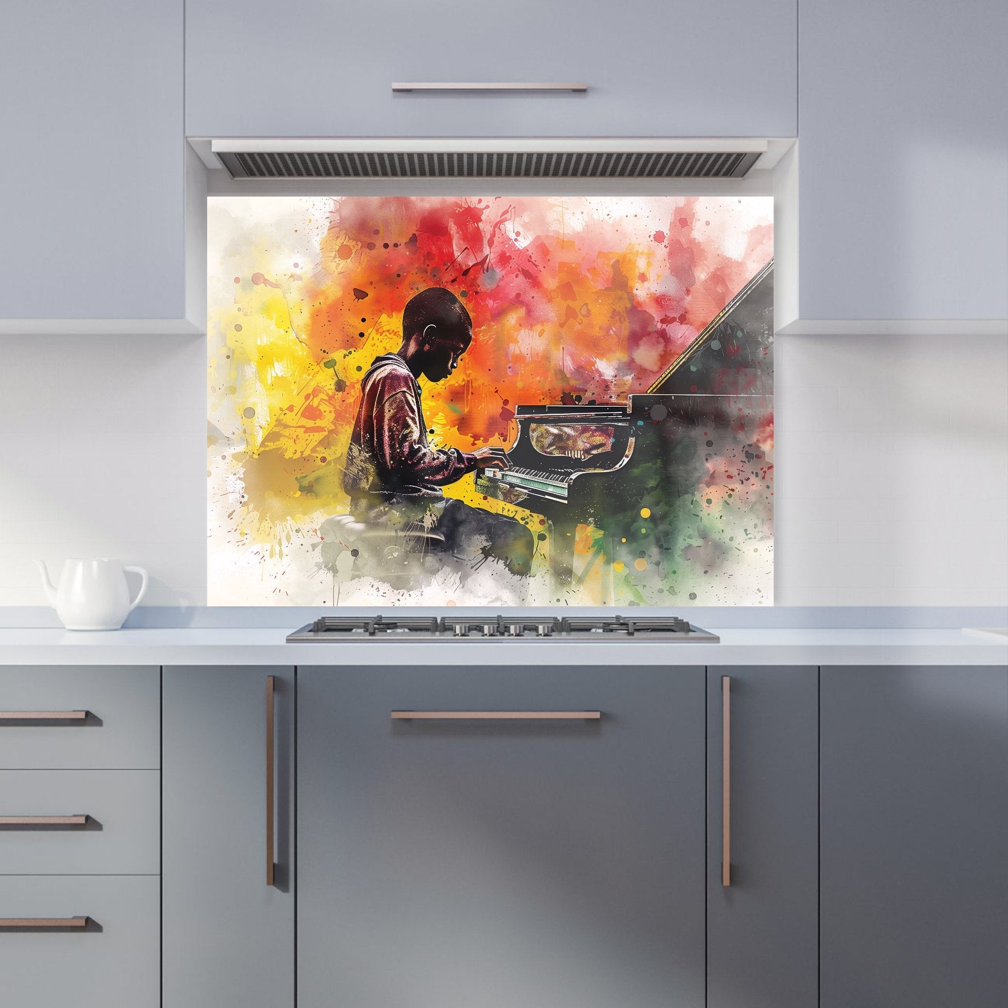 Young Virtuoso in Watercolor Symphony Kitchen Splashback