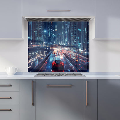 Red Streak through Nighttime Dubai Kitchen Splashback