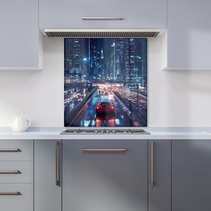 Red Streak through Nighttime Dubai Kitchen Splashback