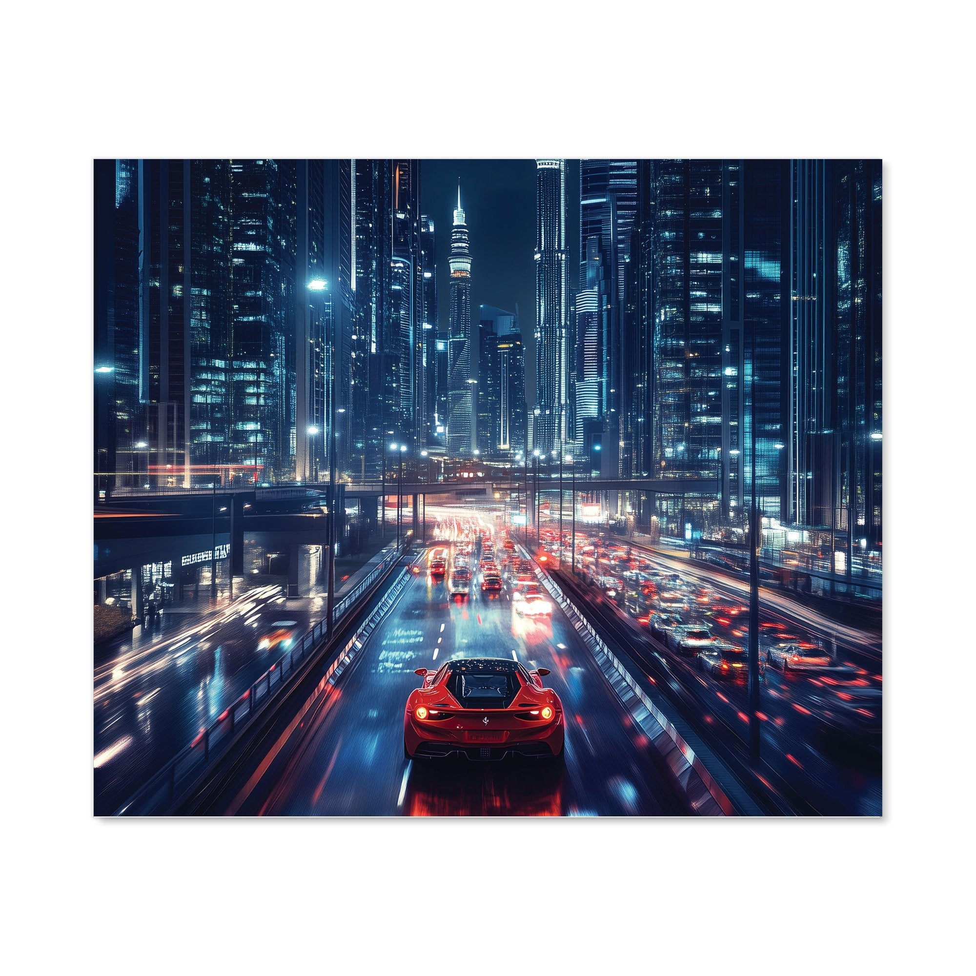 Red Streak through Nighttime Dubai Kitchen Splashback