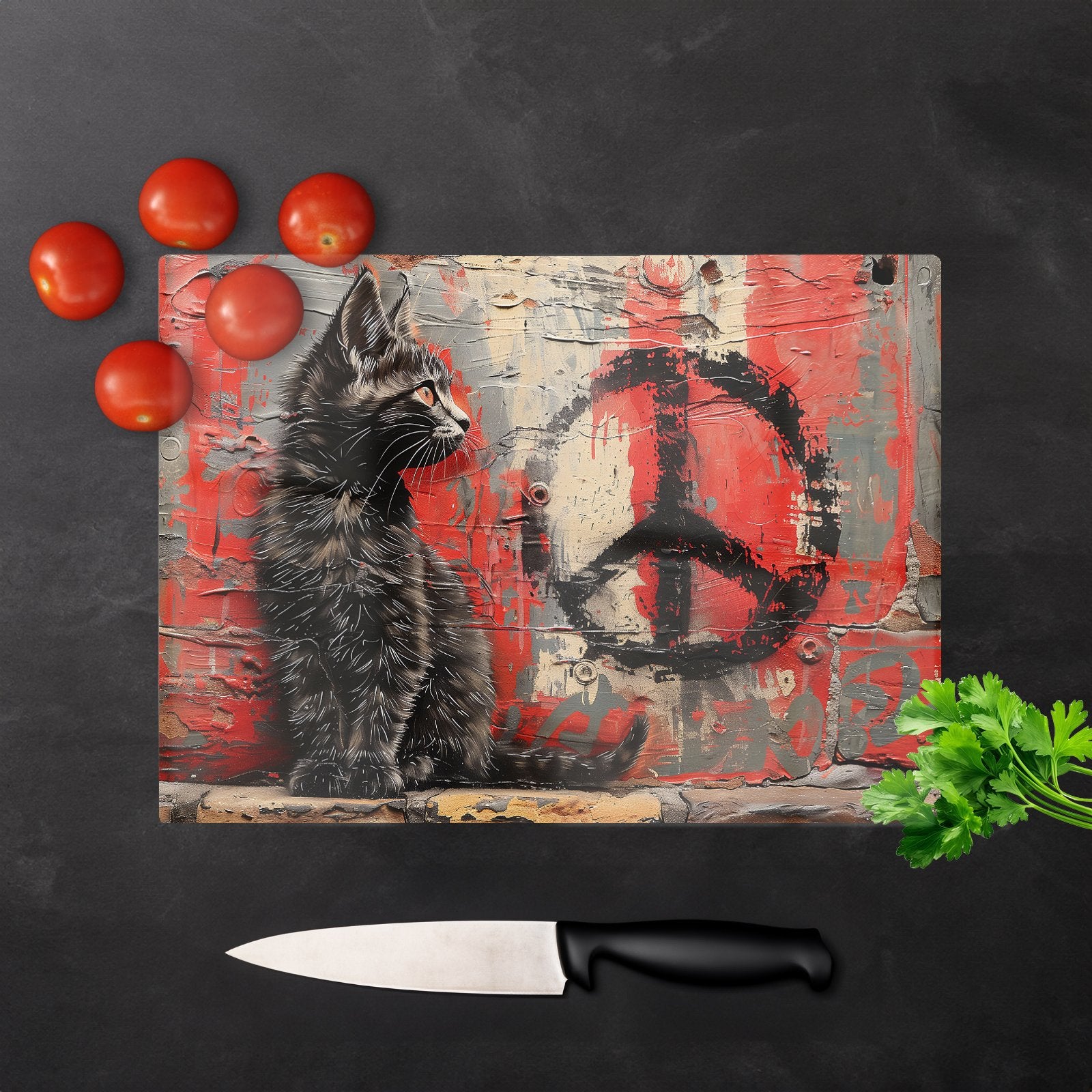 Urban Peace: A Banksy Inspired Kitten Chopping Board