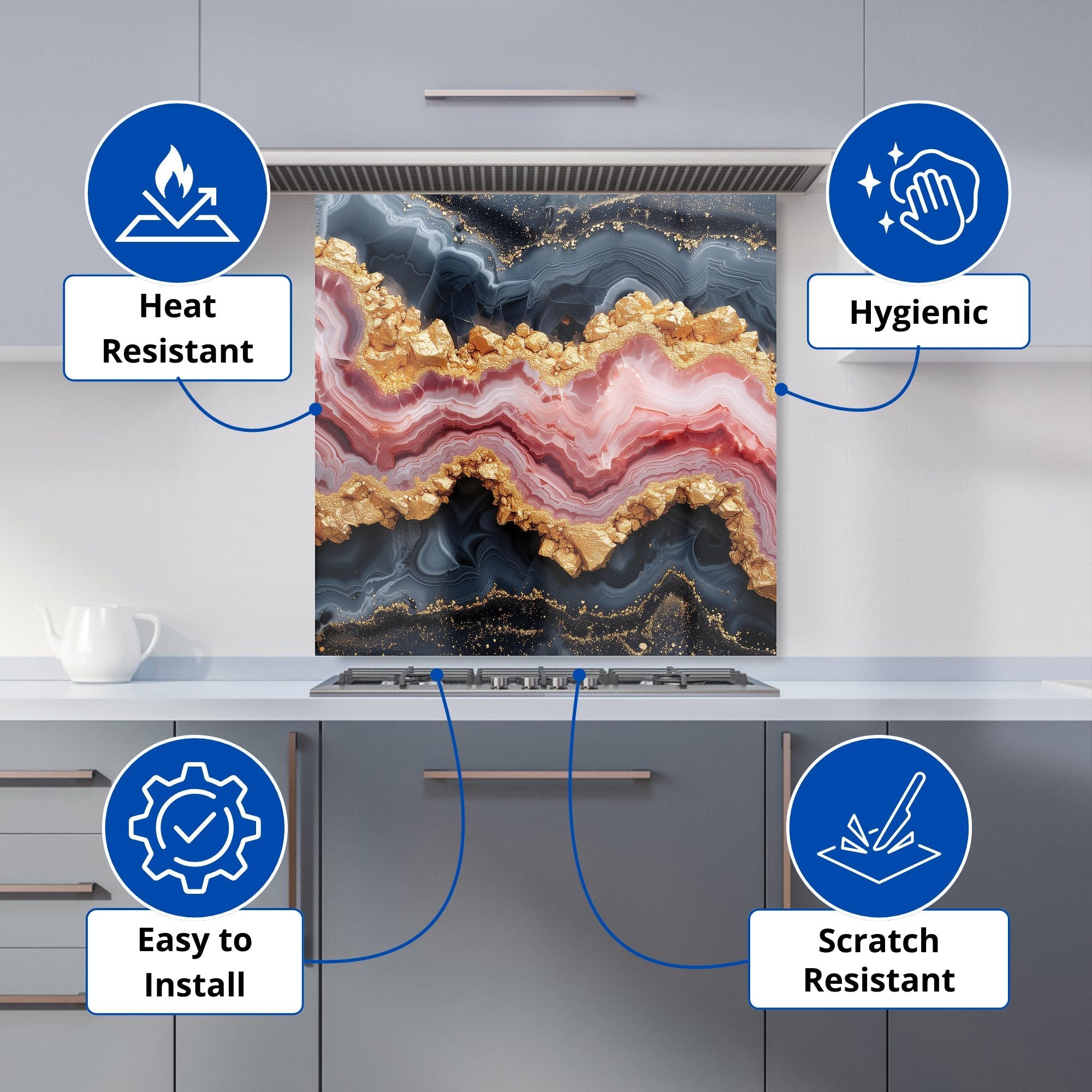 Black And Pink Marble Effect Kitchen Splashback