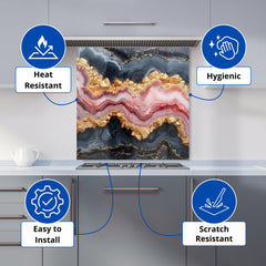 Black And Pink Marble Effect Kitchen Splashback