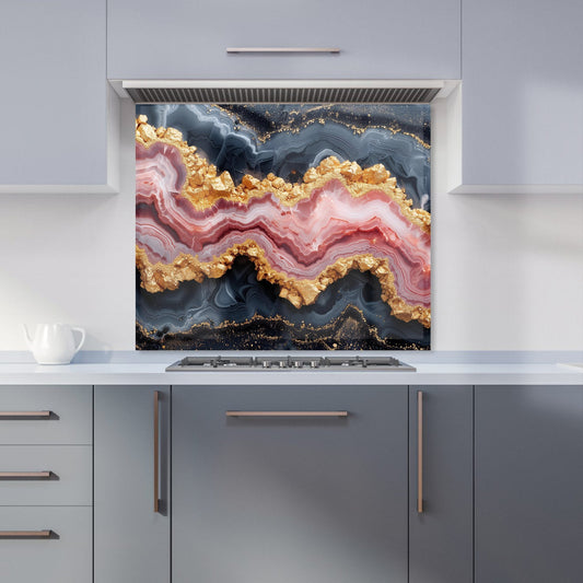 Black And Pink Marble Effect Kitchen Splashback