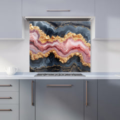 Black And Pink Marble Effect Kitchen Splashback