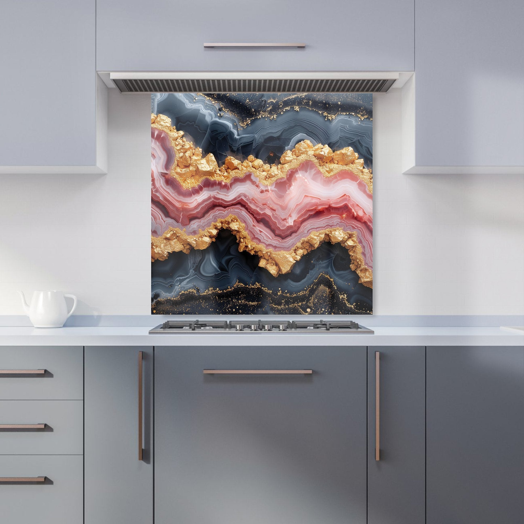Black And Pink Marble Effect Kitchen Splashback