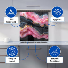 Pink And Black Marble Effect Kitchen Splashback