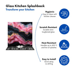 Pink And Black Marble Effect Kitchen Splashback