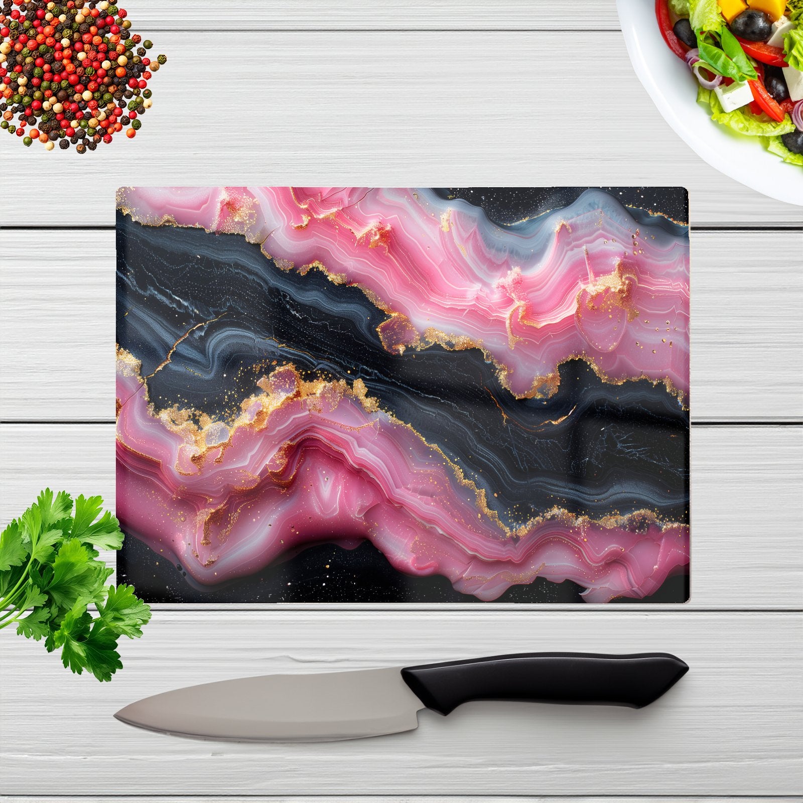 Pink And Black Marble Effect Chopping Board
