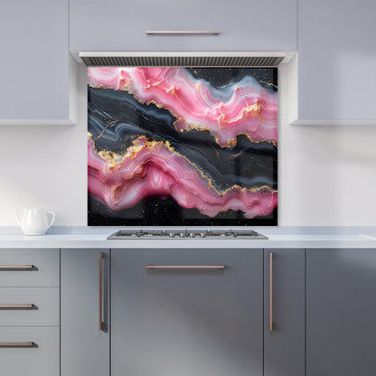 Pink And Black Marble Effect Kitchen Splashback