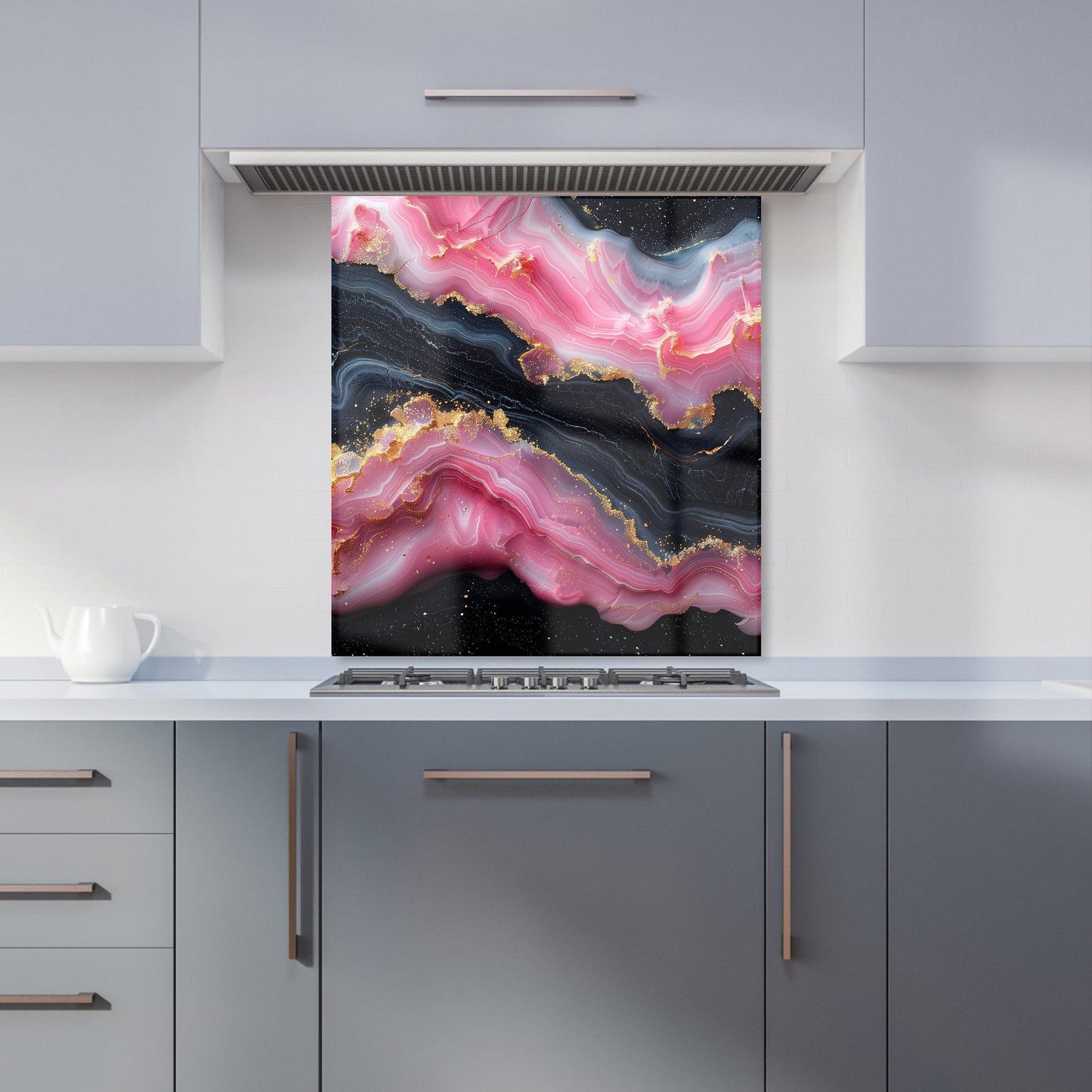 Pink And Black Marble Effect Kitchen Splashback