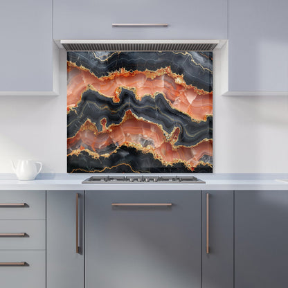 Black Pink And Gold Marble Effect Kitchen Splashback