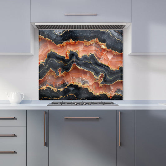 Black Pink And Gold Marble Effect Kitchen Splashback