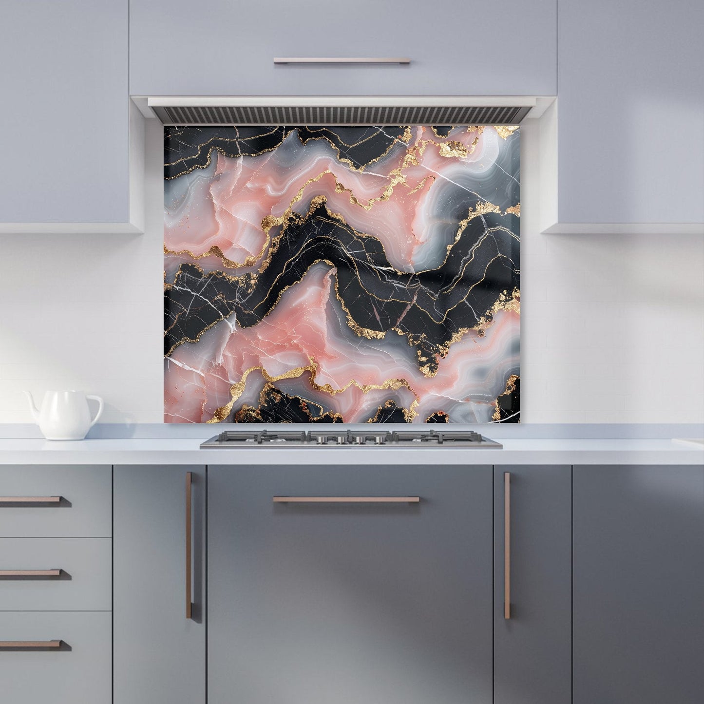 Baby Pink And Black Marble Effect Kitchen Splashback