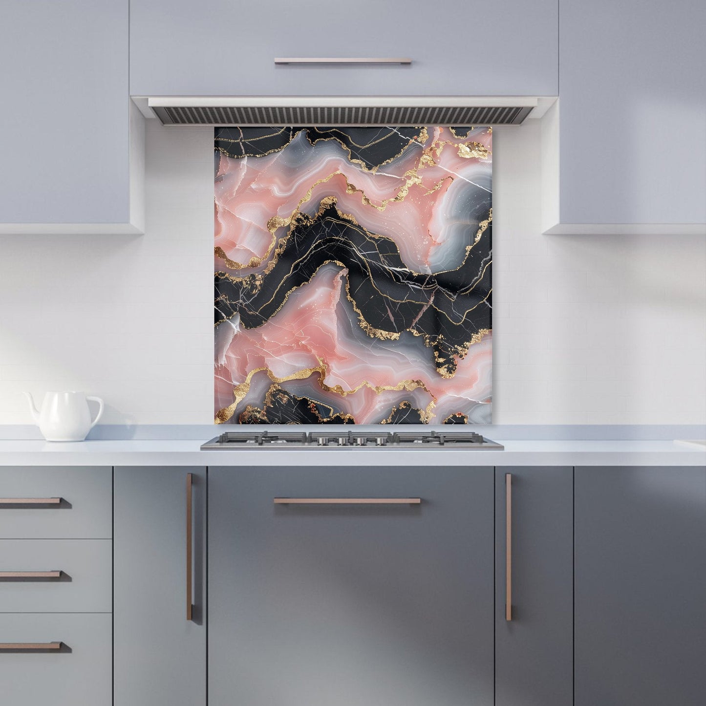 Baby Pink And Black Marble Effect Kitchen Splashback