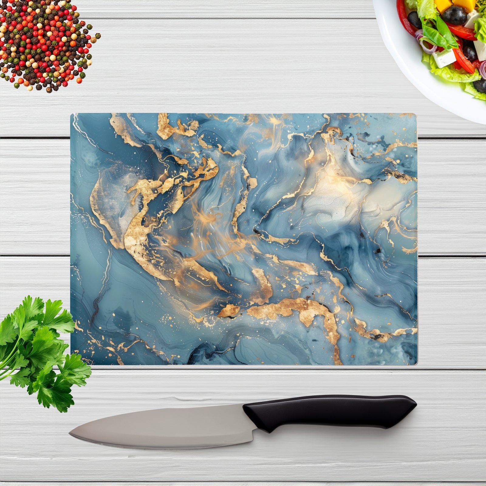 Azure And Gold Marble Effect Chopping Board