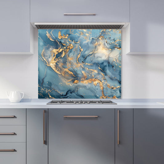 Azure And Gold Marble Effect Kitchen Splashback