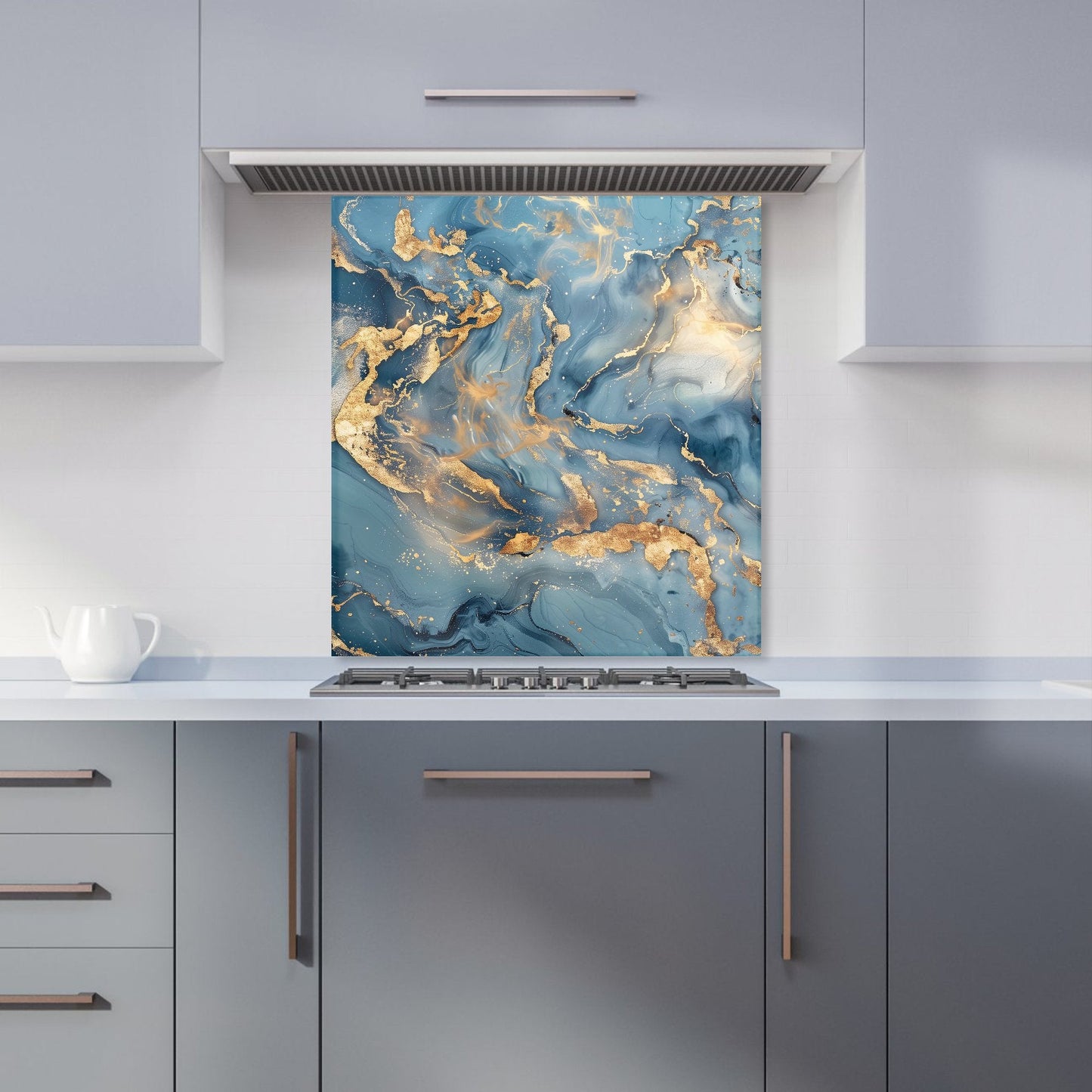 Azure And Gold Marble Effect Kitchen Splashback