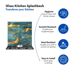 Gold And Azure Marble Effect Kitchen Splashback