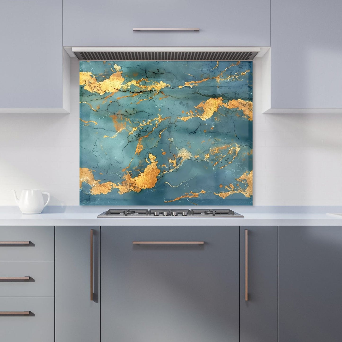 Gold And Azure Marble Effect Kitchen Splashback