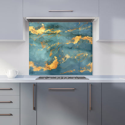 Gold And Azure Marble Effect Kitchen Splashback