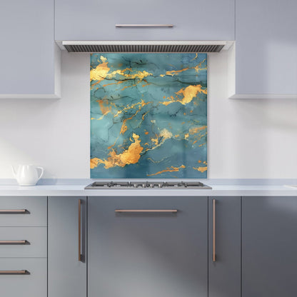 Gold And Azure Marble Effect Kitchen Splashback