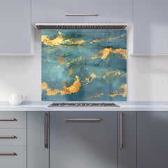 Gold And Azure Marble Effect Kitchen Splashback