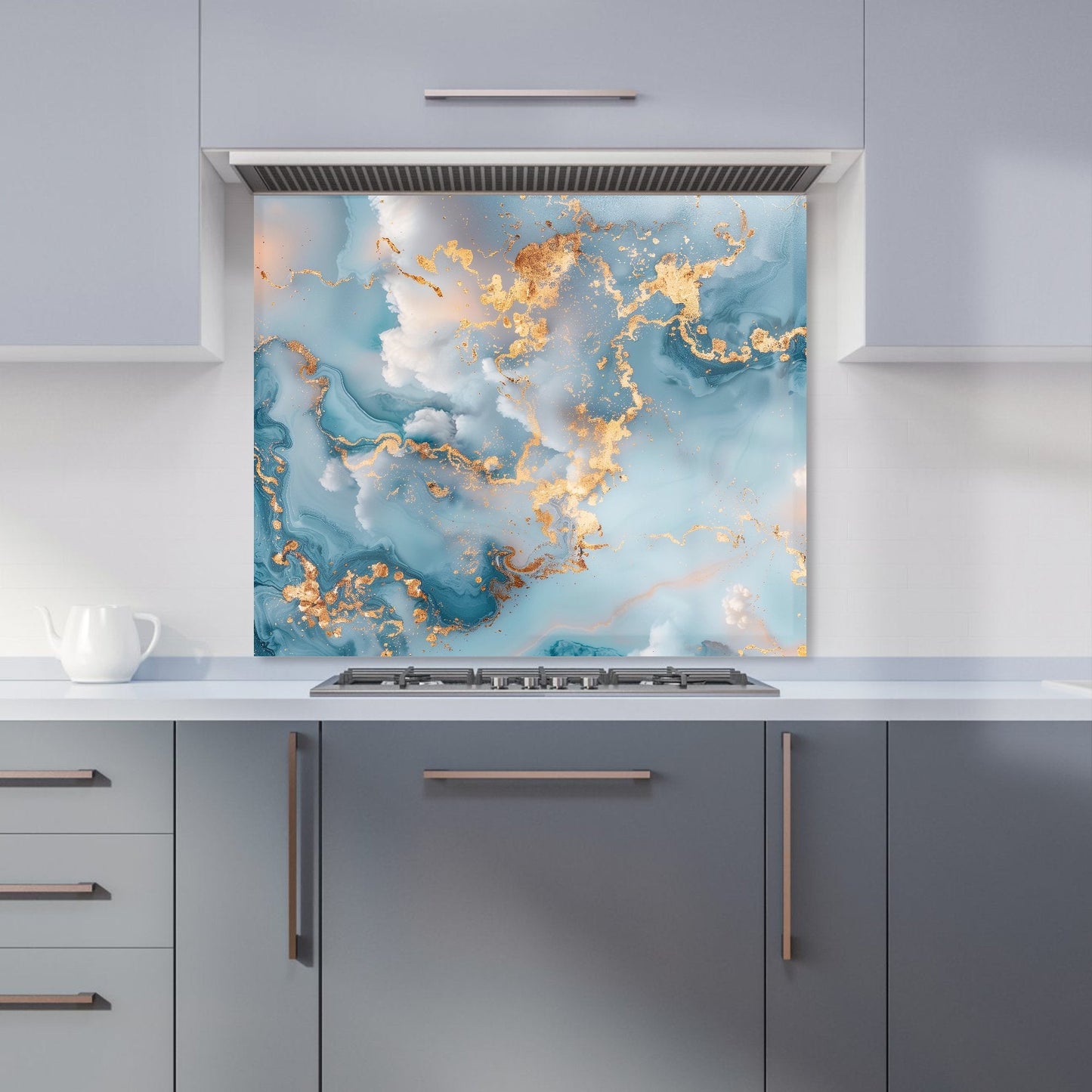 Blue And Gold Marble Effect Kitchen Splashback