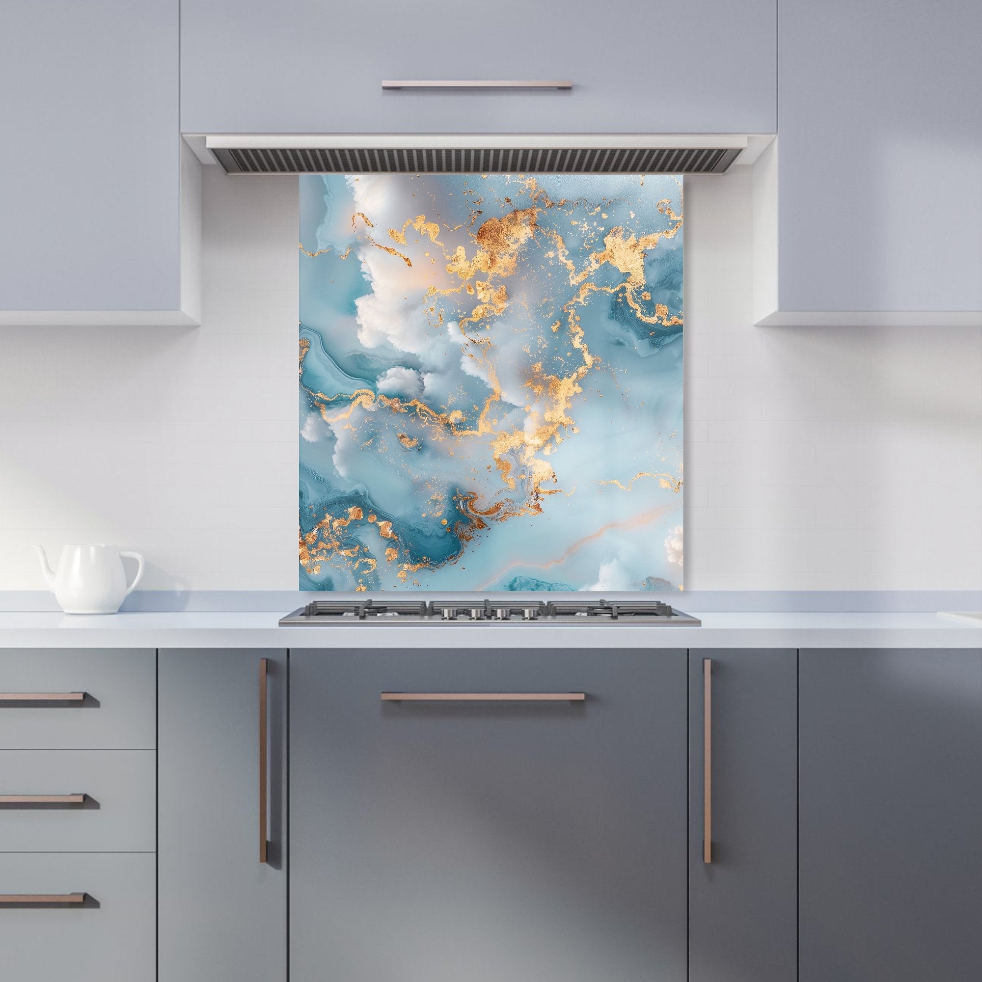 Blue And Gold Marble Effect Kitchen Splashback