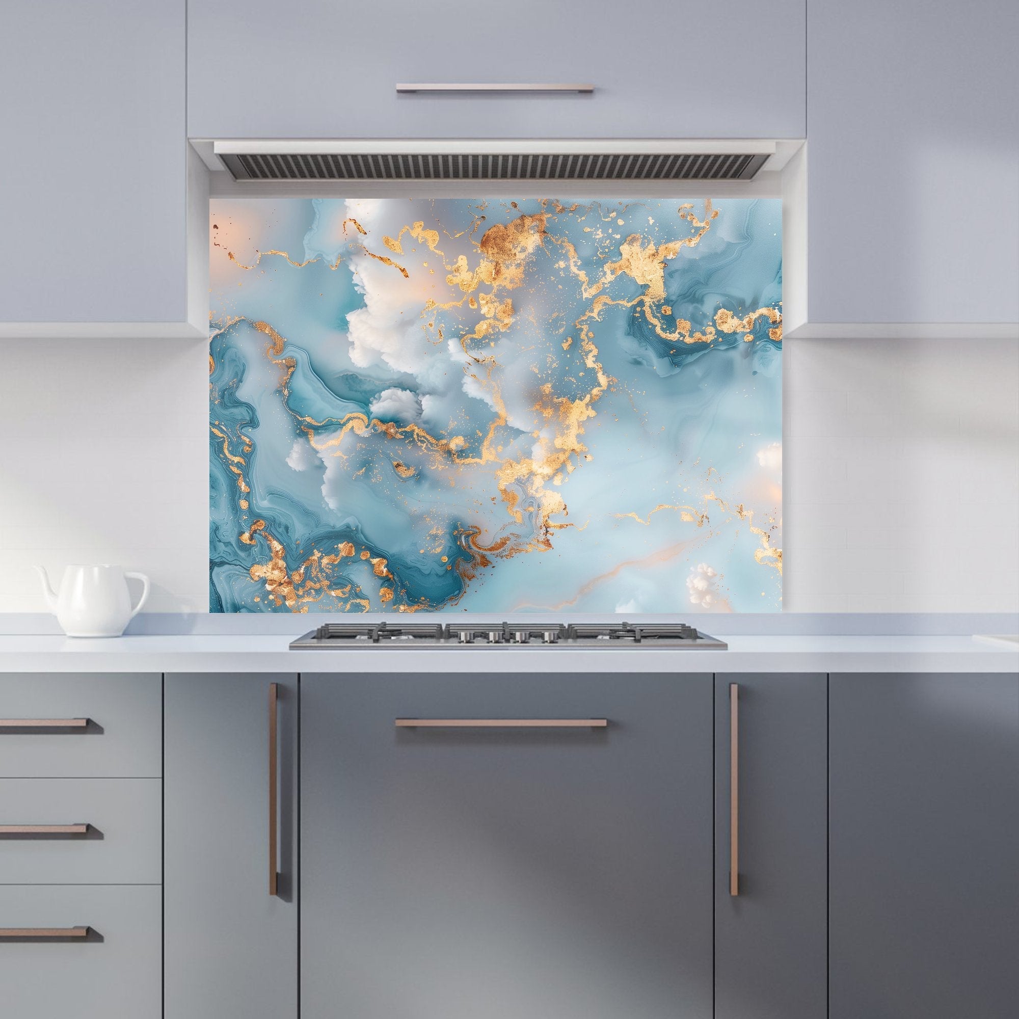 Blue And Gold Marble Effect Kitchen Splashback