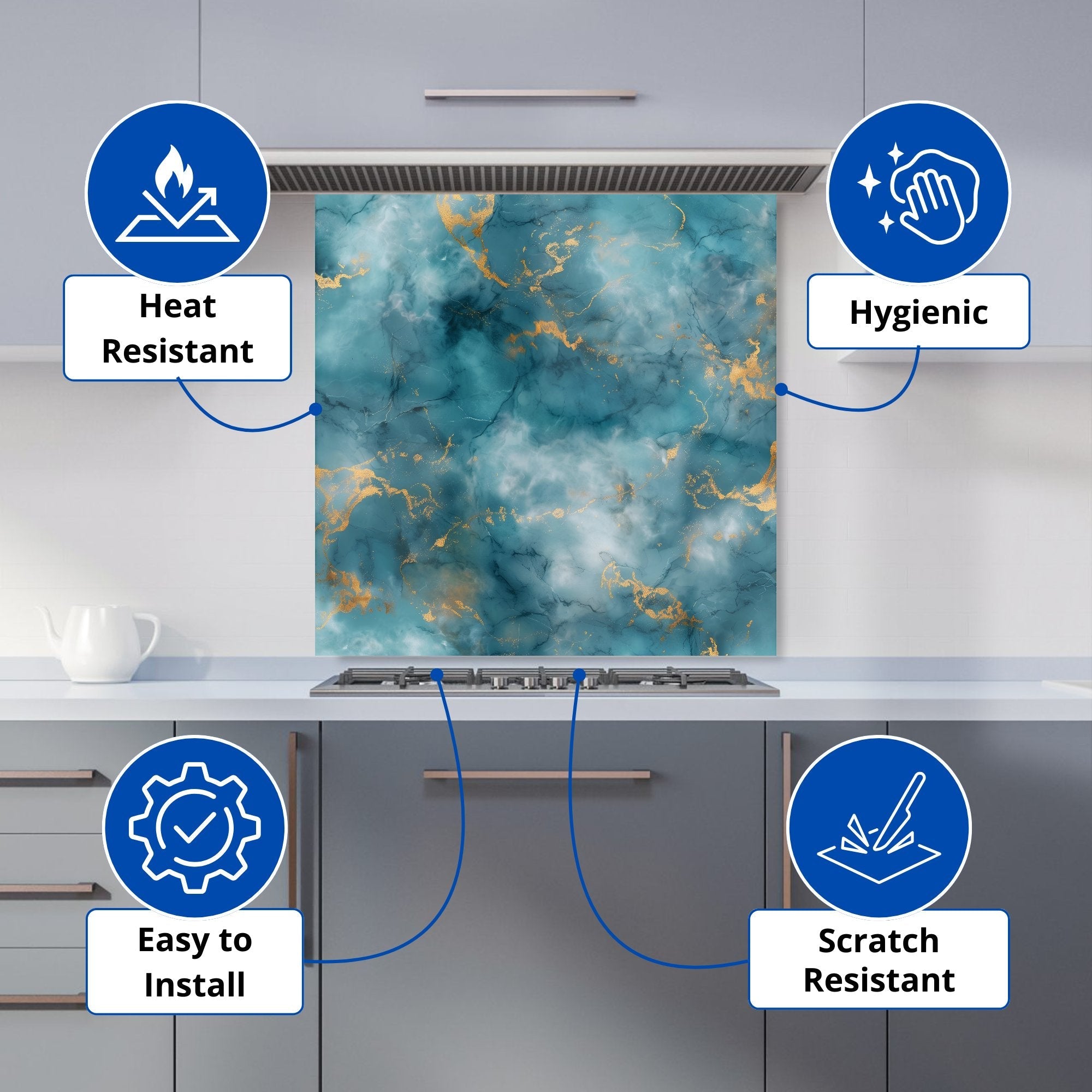 Gold And Blue Marble Effect Kitchen Splashback